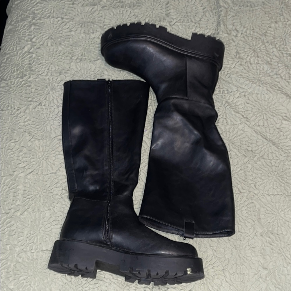 Madden Girl Black Combat Moto Boots Chunky Sole